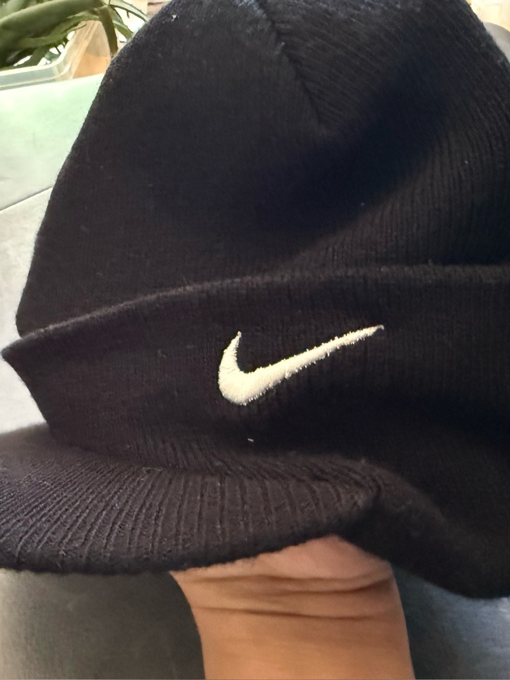 Nike Black Knit Beanie with White Swoosh and brim- VINTAGE small batch promo Y2K